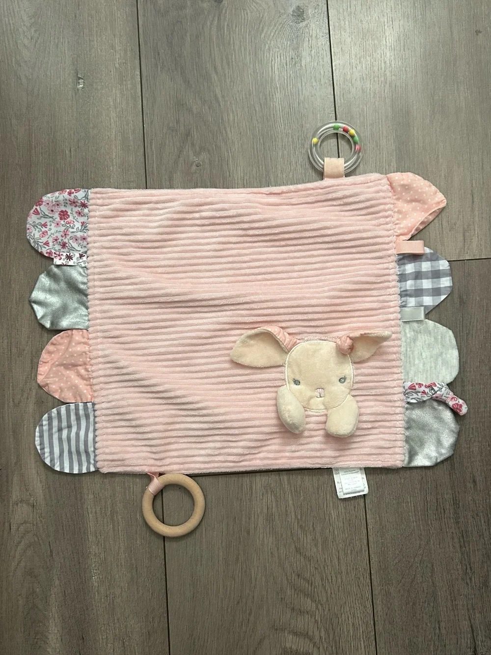 Modern Baby Pink Bunny Security Blanket Lovey Teether